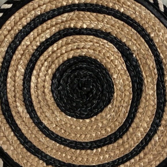 NWT $145 REBECCA MINKOFF Straw Raffia Circle Round Crossbody Bag - Black - Picture 7 of 8